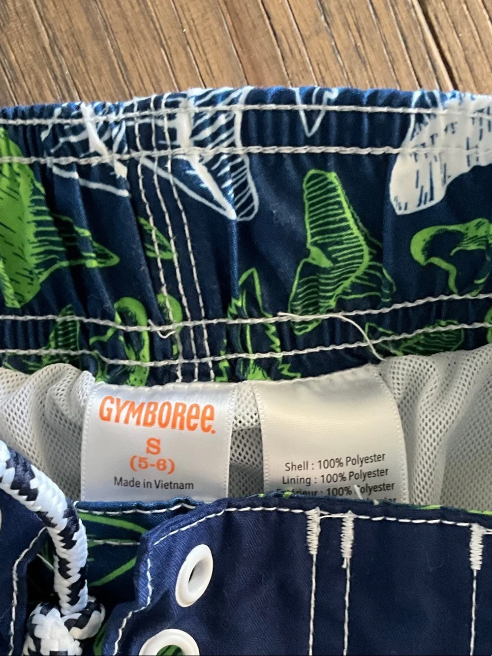 Gymboree Boys Navy Blue Green Shark Tooth Swim Trunks